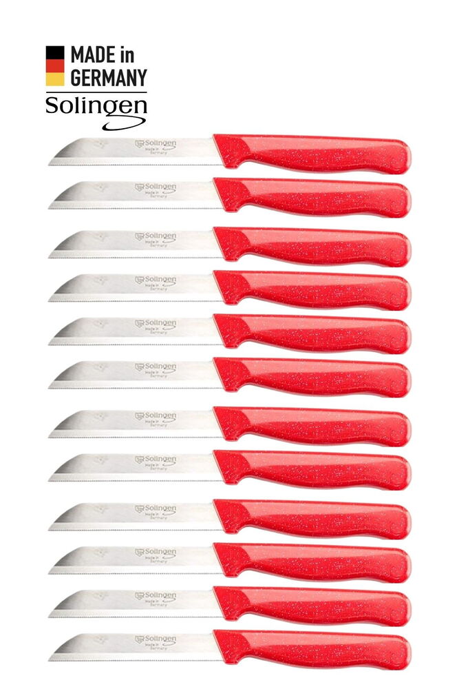 Solingen 12'li Tırtıklı Simli Kırmızı Meyve Bıçağı