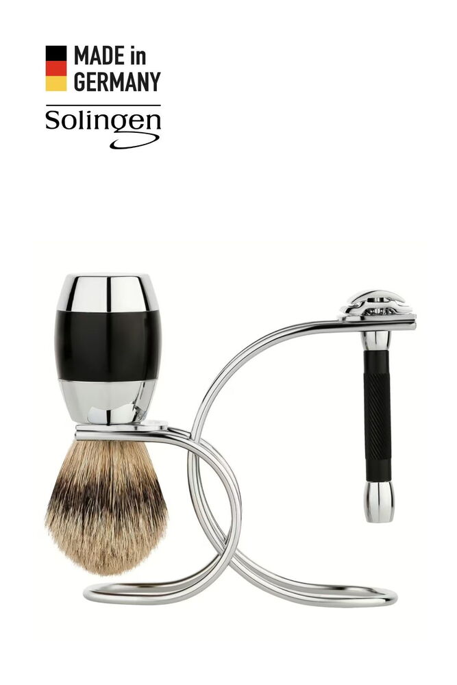 Solingen Merkür Siyah & Krom Geleneksel Tıraş Seti