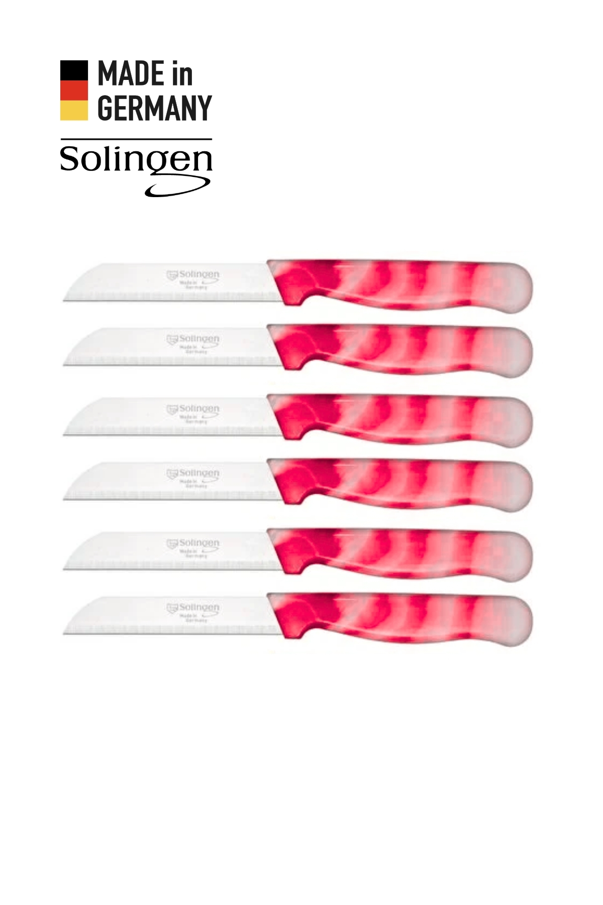 Solingen 6’lı Tırtıklı Ebruli Kırmızı Meyve Bıçağı